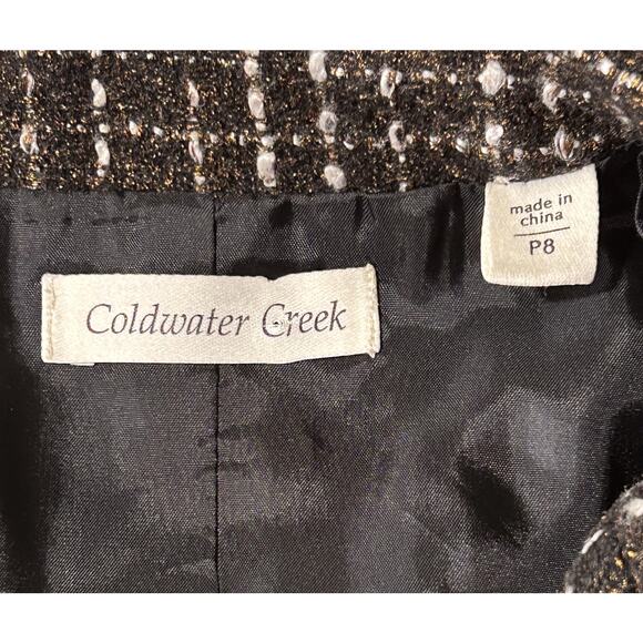 Coldwater Creek Bouclé Tweed Long Sleeve Lined Brown & White Jacket 8 Petite - Picture 7 of 9